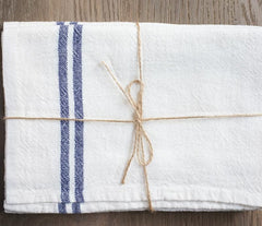 Vintage Linen Tea Towels - Ivory/Navy Set of 2