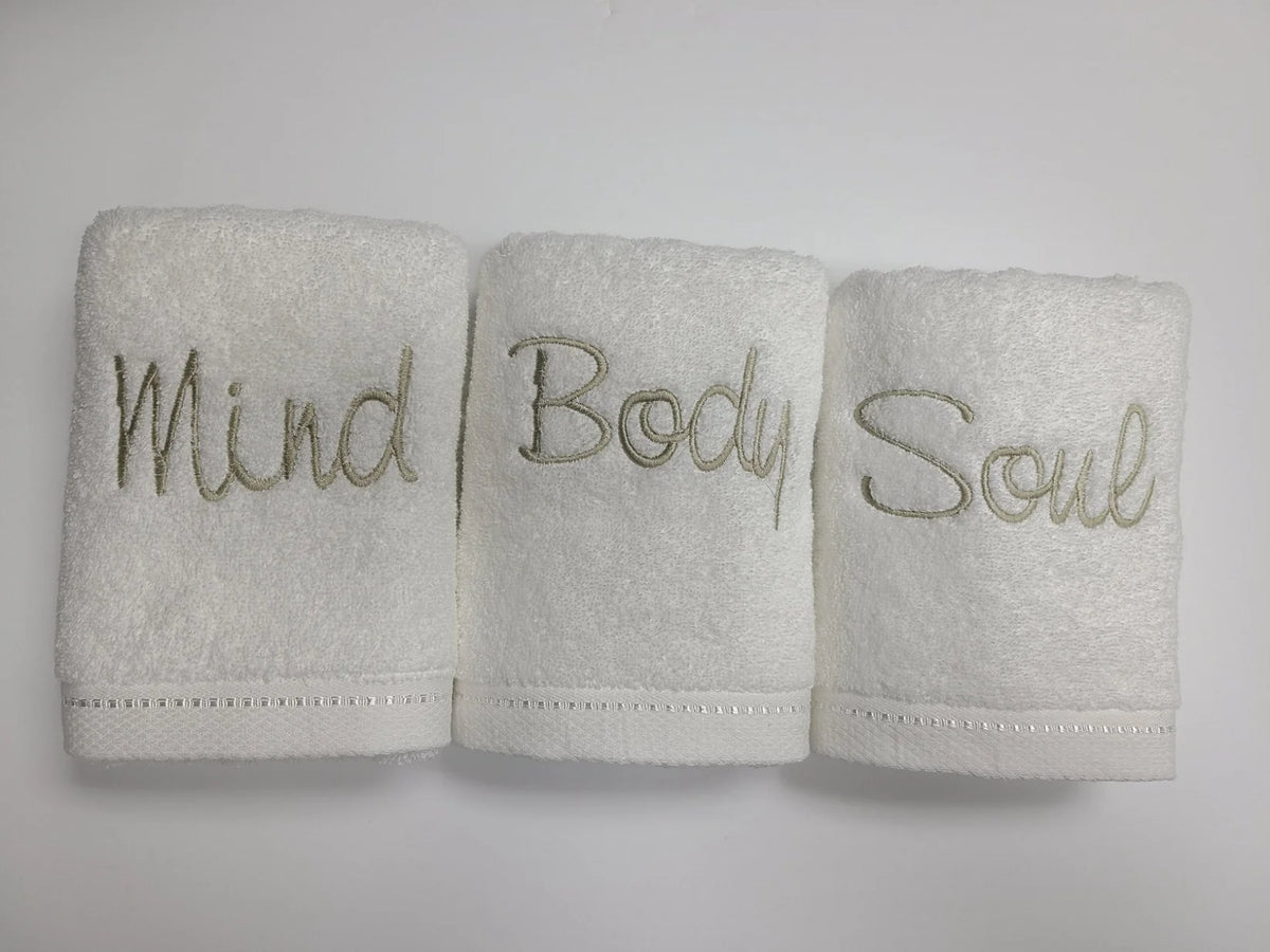 Mind Body Soul Embroidered Hand Towel Set of 3
