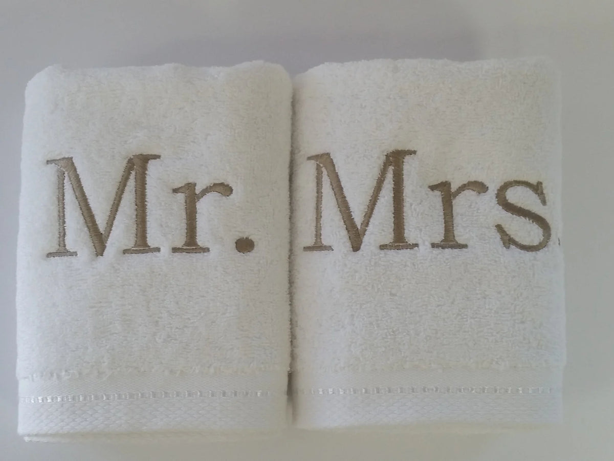 Mr. & Mrs. Embroidered Set of Hand Towels