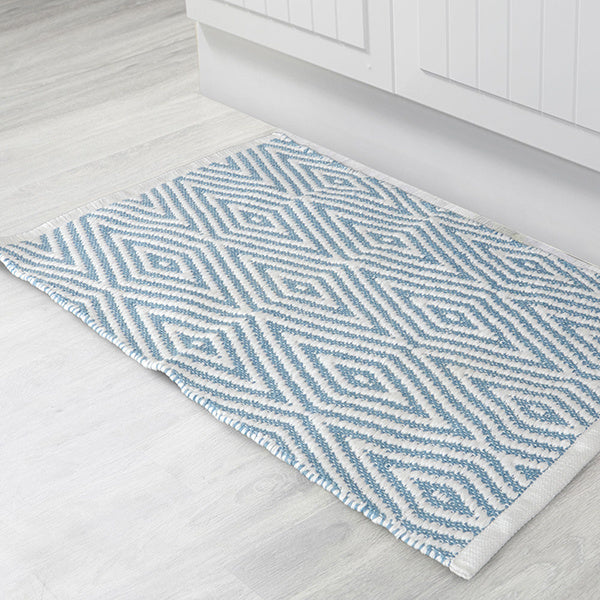 Oxford 100% Bath Rug Blue/White 20"x32"
