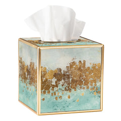 Savoy Gold Trim Square Tissue Boutique Blue Mirage