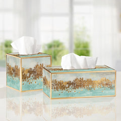 Savoy Gold Trim Square Tissue Boutique Blue Mirage
