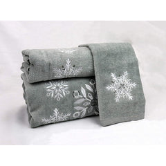 Grey Snowflake Gem Detail Embroidery Towel