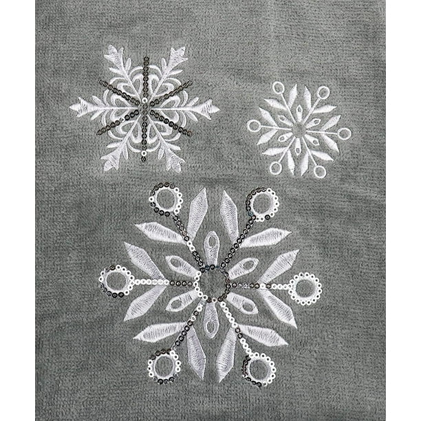 Grey Snowflake Gem Detail Embroidery Towel