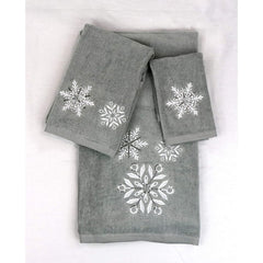 Grey Snowflake Gem Detail Embroidery Towel