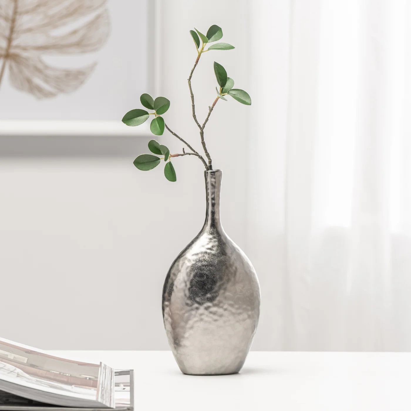 Lilo Dimpled Ceramic 8.75h" Vase - Silver