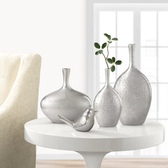Lilo Dimpled Ceramic 12.25h" Vase - Silver