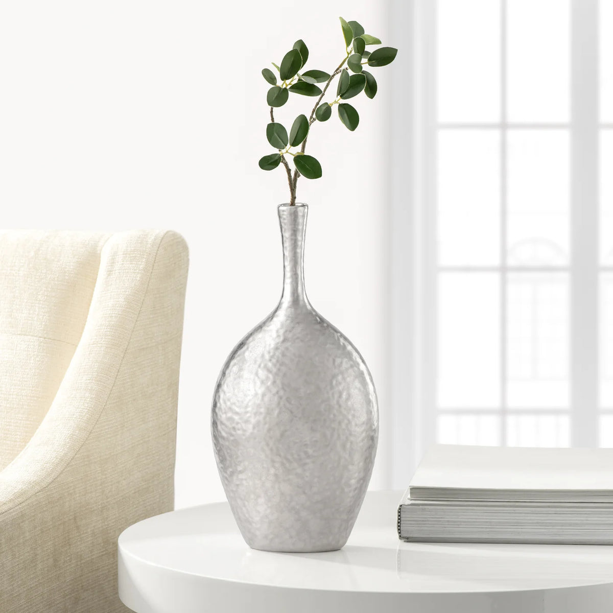 Lilo Dimpled Ceramic 12.25h" Vase - Silver