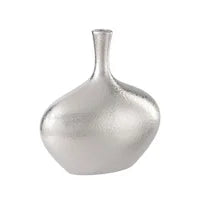 Lilo Dimpled Ceramic 8.75h" Wide Vase - Silver