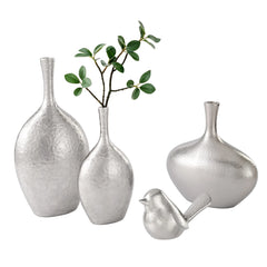 Lilo Dimpled Ceramic 8.75h" Wide Vase - Silver