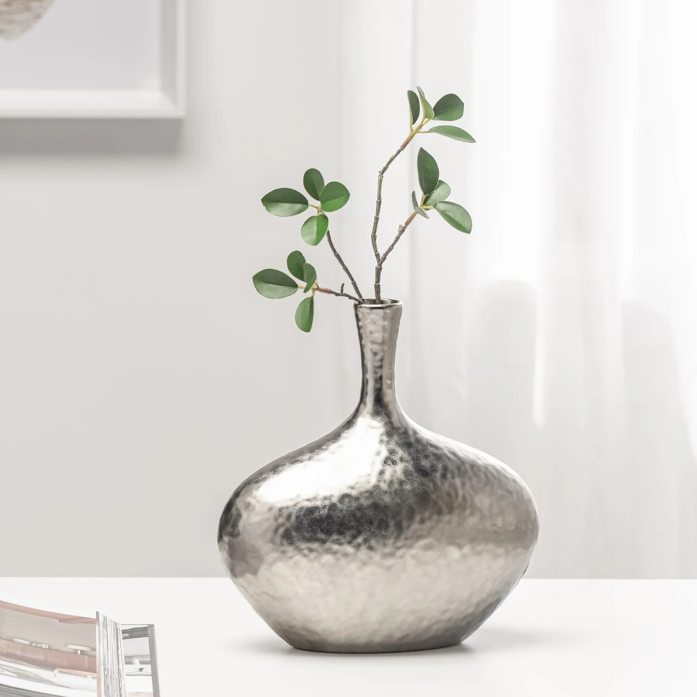 Lilo Dimpled Ceramic 8.75h" Wide Vase - Silver
