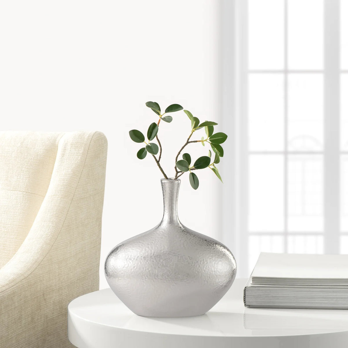 Lilo Dimpled Ceramic 8.75h" Wide Vase - Silver