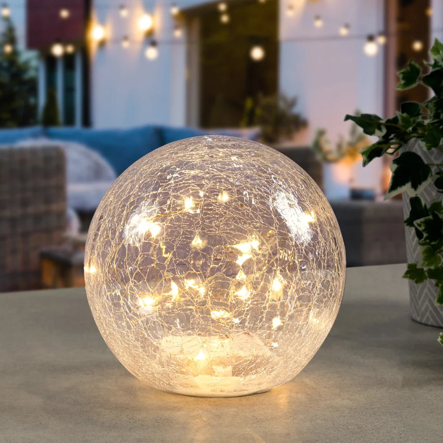LED Sphere 8" Crackle Glass Decor Light