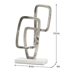 Square Loop 15.5h" Aluminum Decor Sculpture On Marble Base
