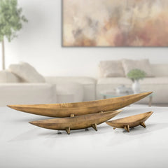 Antique Brass 3 Piece Tapered Boat Bowl Set