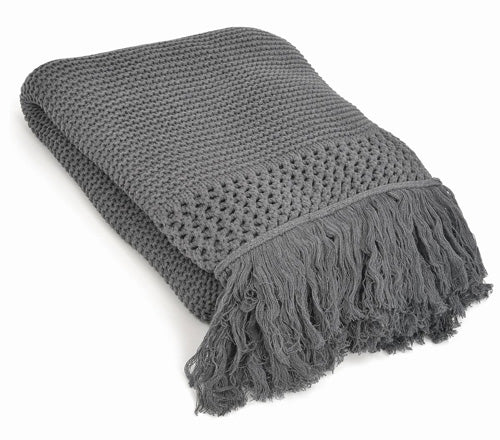 Benny Cotton Throw with Fringe Detail Charcoal