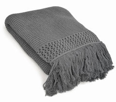 Benny Cotton Throw with Fringe Detail Charcoal