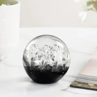 Black & White Bubble Glass Paperweight Ball 3"