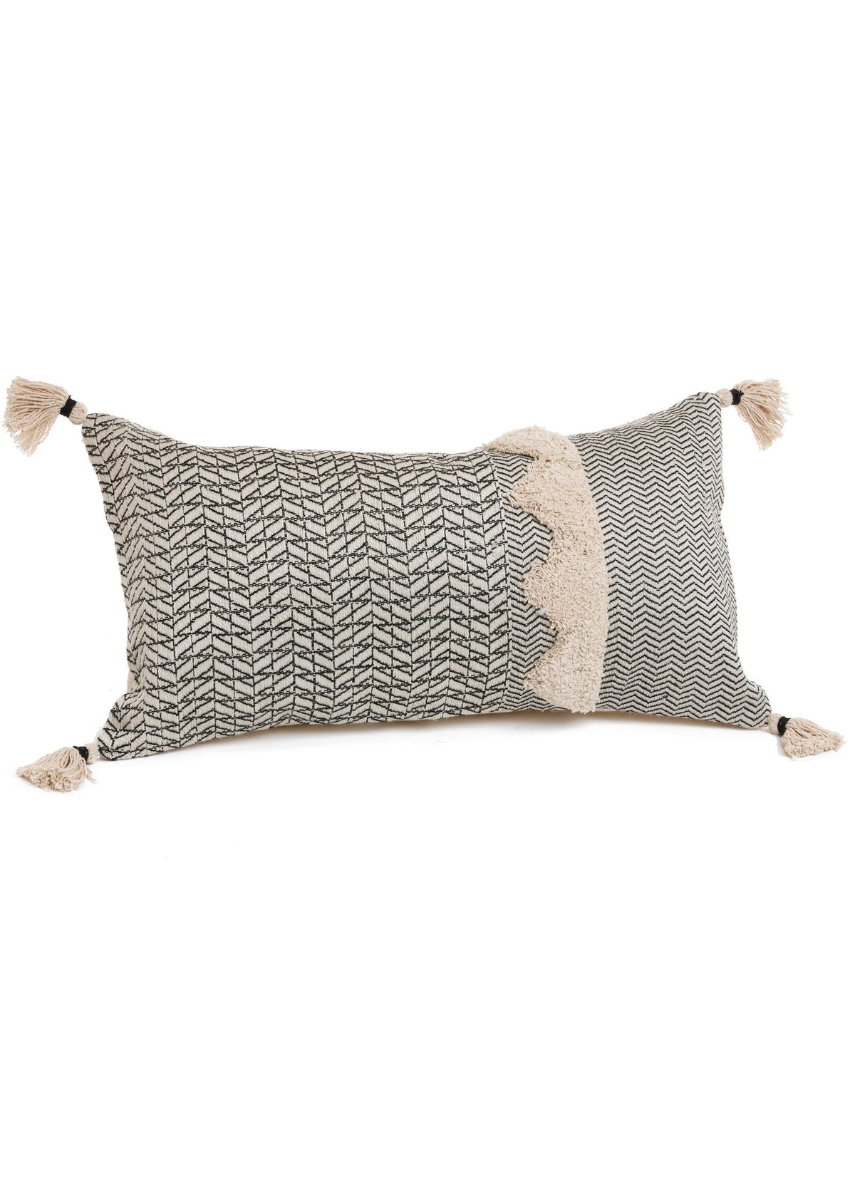 Grey and Cream Tufted Cushion 12"x22"