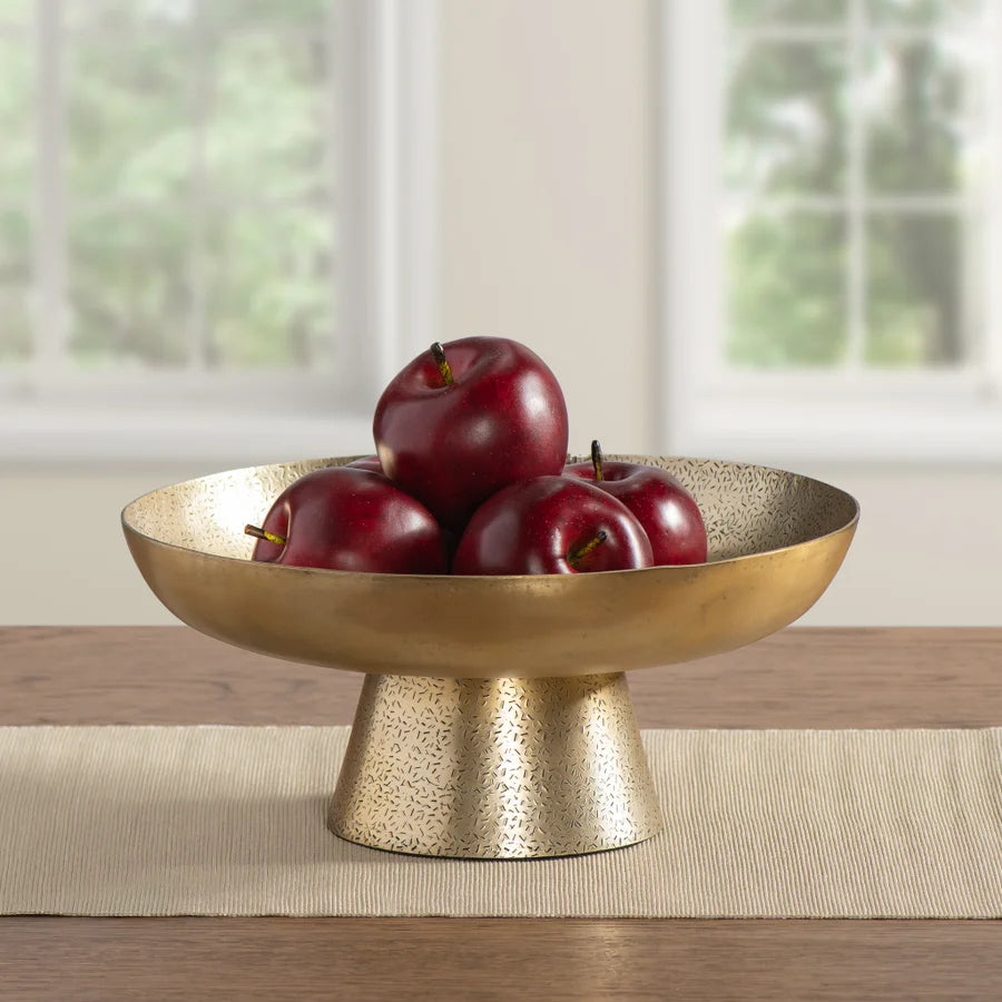 Dias Hammered Aluminum 12d" Pedestal Decor Bowl Antique Champagne