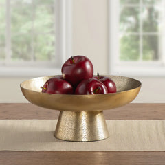Dias Hammered Aluminum 12d" Pedestal Decor Bowl Antique Champagne