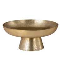 Dias Hammered Aluminum 12d" Pedestal Decor Bowl Antique Champagne