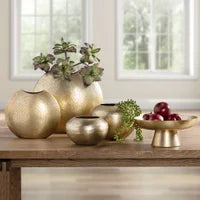 Dias Hammered Aluminum 12d" Pedestal Decor Bowl Antique Champagne