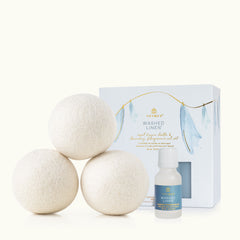 Thymes Washed Linen 3 Wool Dryer Balls & Fragrance Oil Set