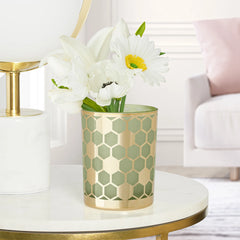 Honeycomb Gold Mirror 4x5" Glass Hurricane Vase - Green