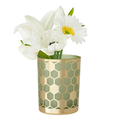 Honeycomb Gold Mirror 4x5" Glass Hurricane Vase - Green