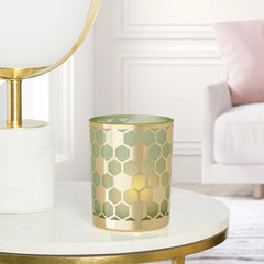 Honeycomb Gold Mirror 4x5" Glass Hurricane Vase - Green