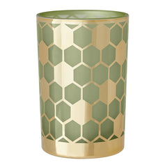 Honeycomb Gold Mirror 4.5x7" Glass Hurricane Vase - Green