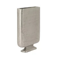 Lyra Etched Aluminum 10h" Flat Urn Tall Vase Pewter