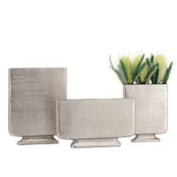 Lyra Etched Aluminum 10h" Flat Urn Tall Vase Pewter
