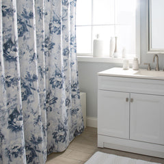 Noya Navy Polyester Linen Shower Curtain