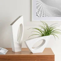 Vector 9h" Wide Ceramic Vase Matte White